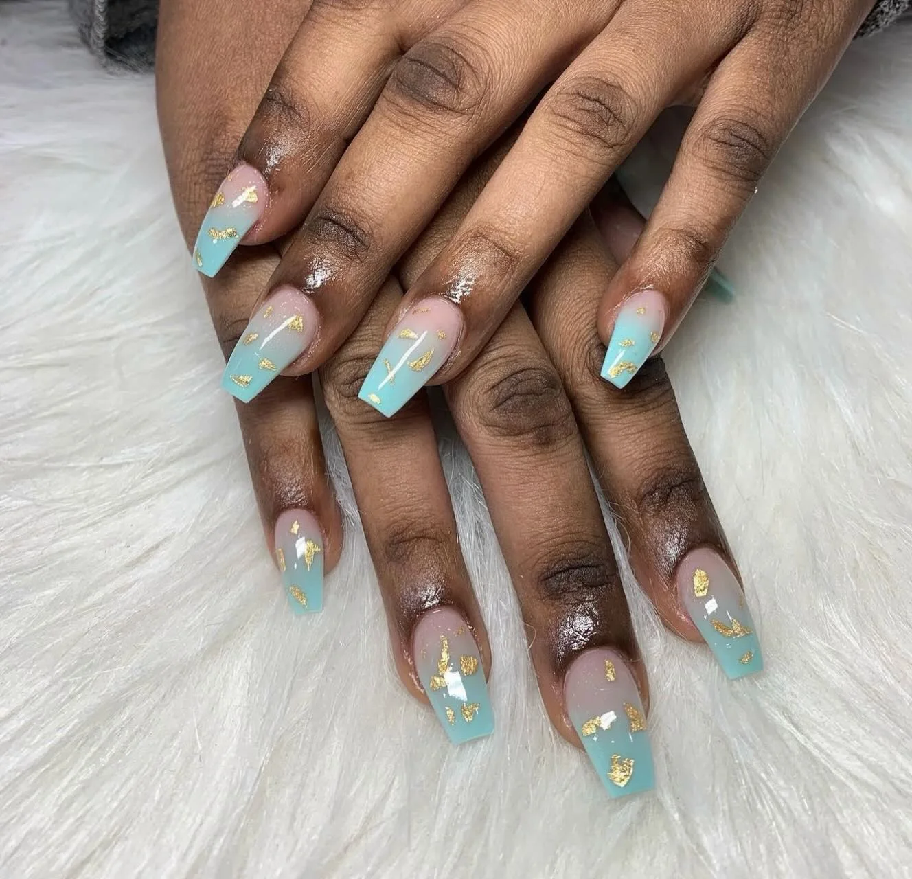 Aqua Confetti custom nail set by Doris Nails Lounge